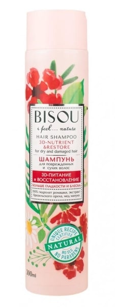 BISOU Šampón 3D výživa a regenerácia - pre suché a poškodené vlasy 300 ml